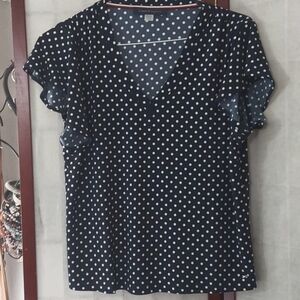 Tommy Hilfiger  V Neck Flutter Short Sleeve Polka Dot Top Sz L